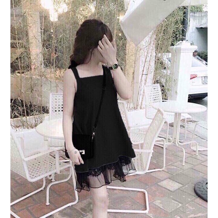 Đầm Suông Hai Dây Phối Ren Lưới