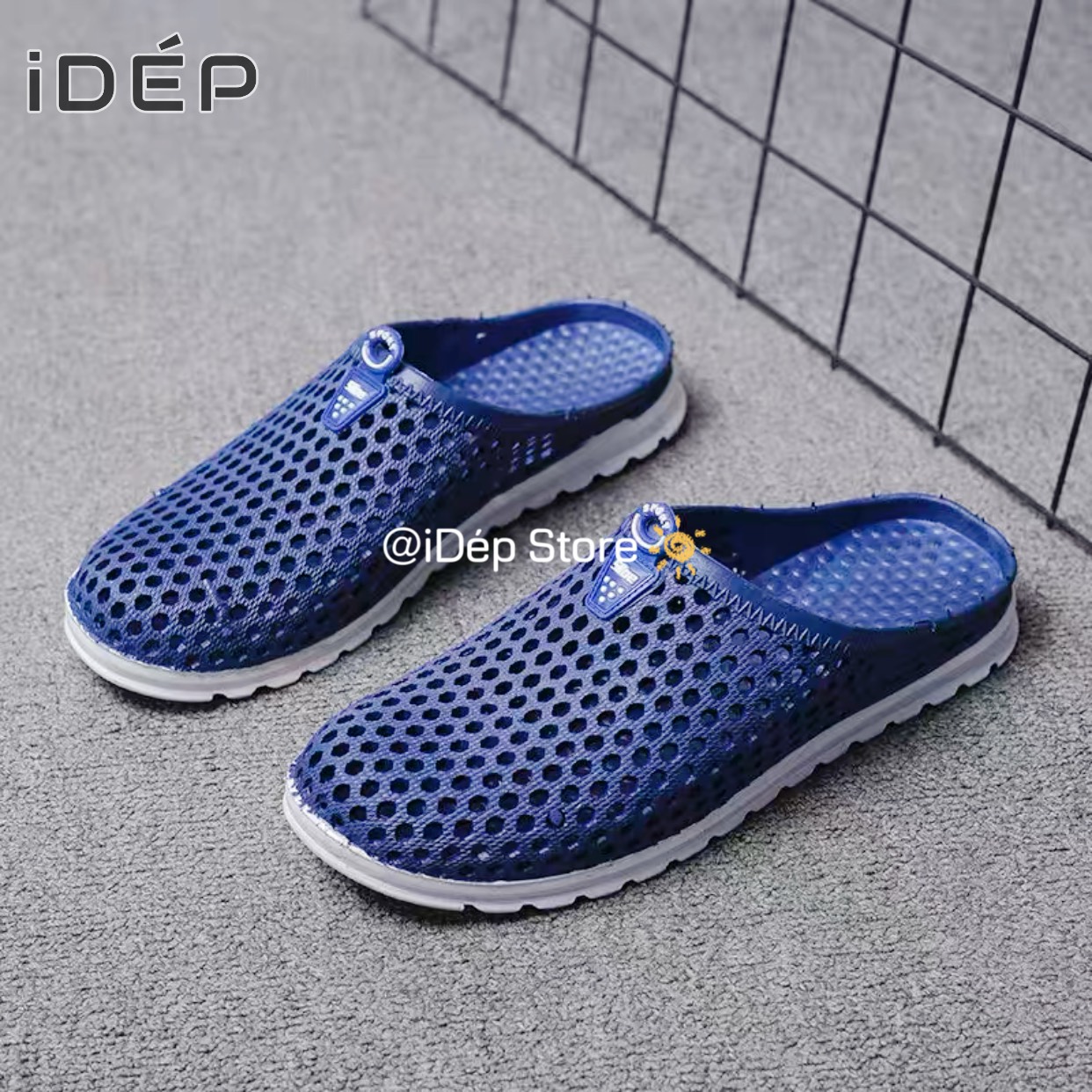 Dép Sục Nhựa Dẻo Lỗ Tổ Ong Nam Nữ PVC Êm chân Chống Trơn Trượt Đi Mưa, Đi Trong Nhà SL004 - iDép Store (Đen/ Xanh/ Ghi)