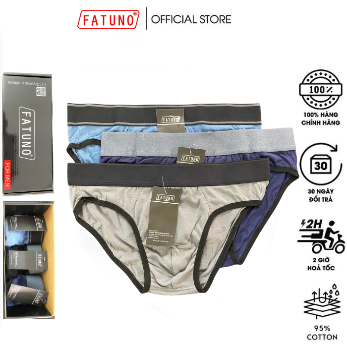 Hộp 3 quần sịp nam tam giác cotton cao cấp FATUNO co giãn và thoáng khí, thấm hút tốt mặc cực thoải mái