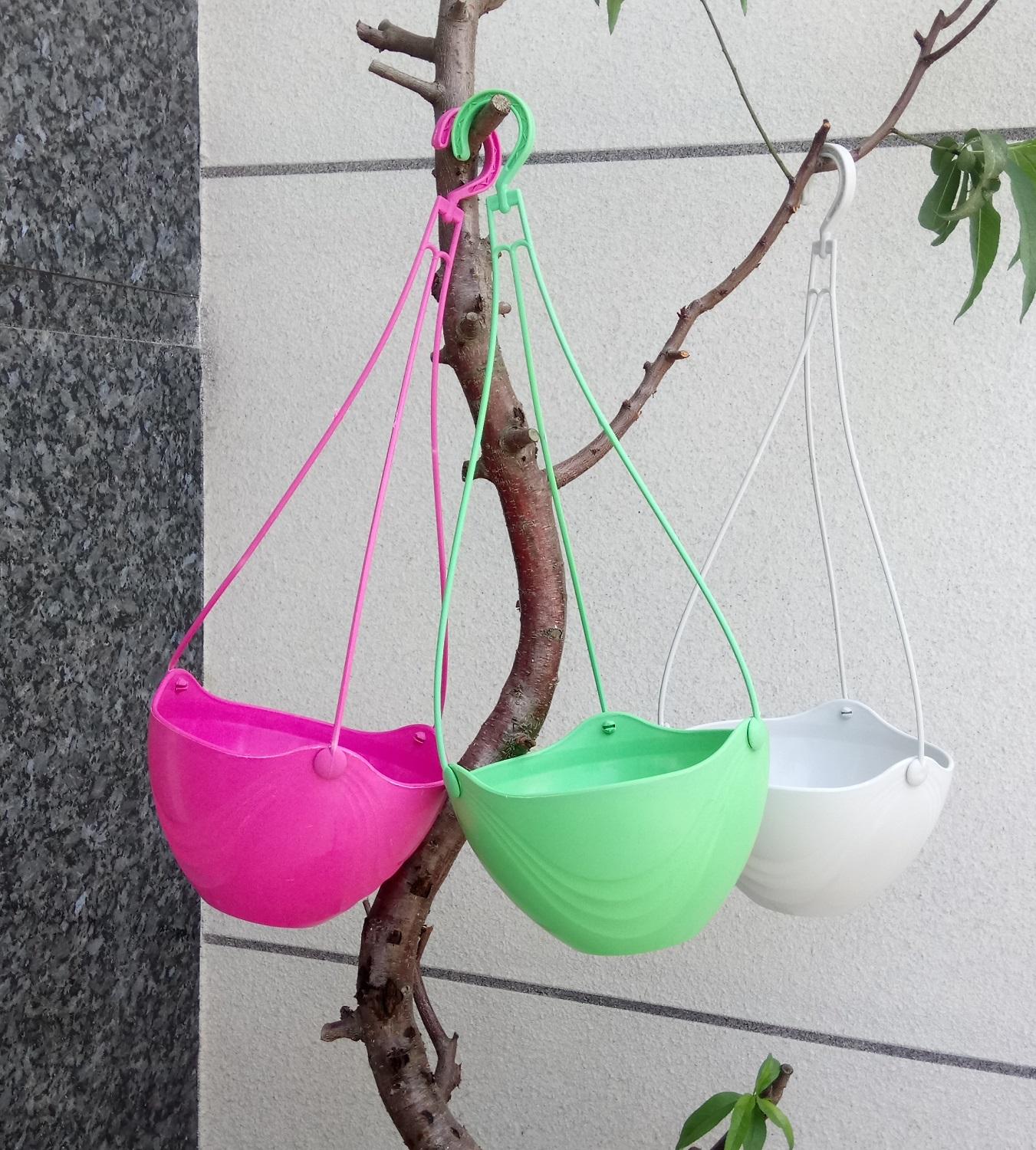 Bộ 5 chậu treo hoa văn có lưới ngăn đất 20x13cm nhựa dày nhiều màu