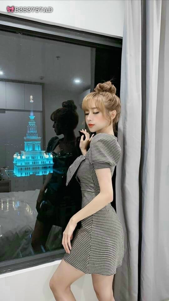 Đầm kiểu karo nơ ngực-TTS #damnu
