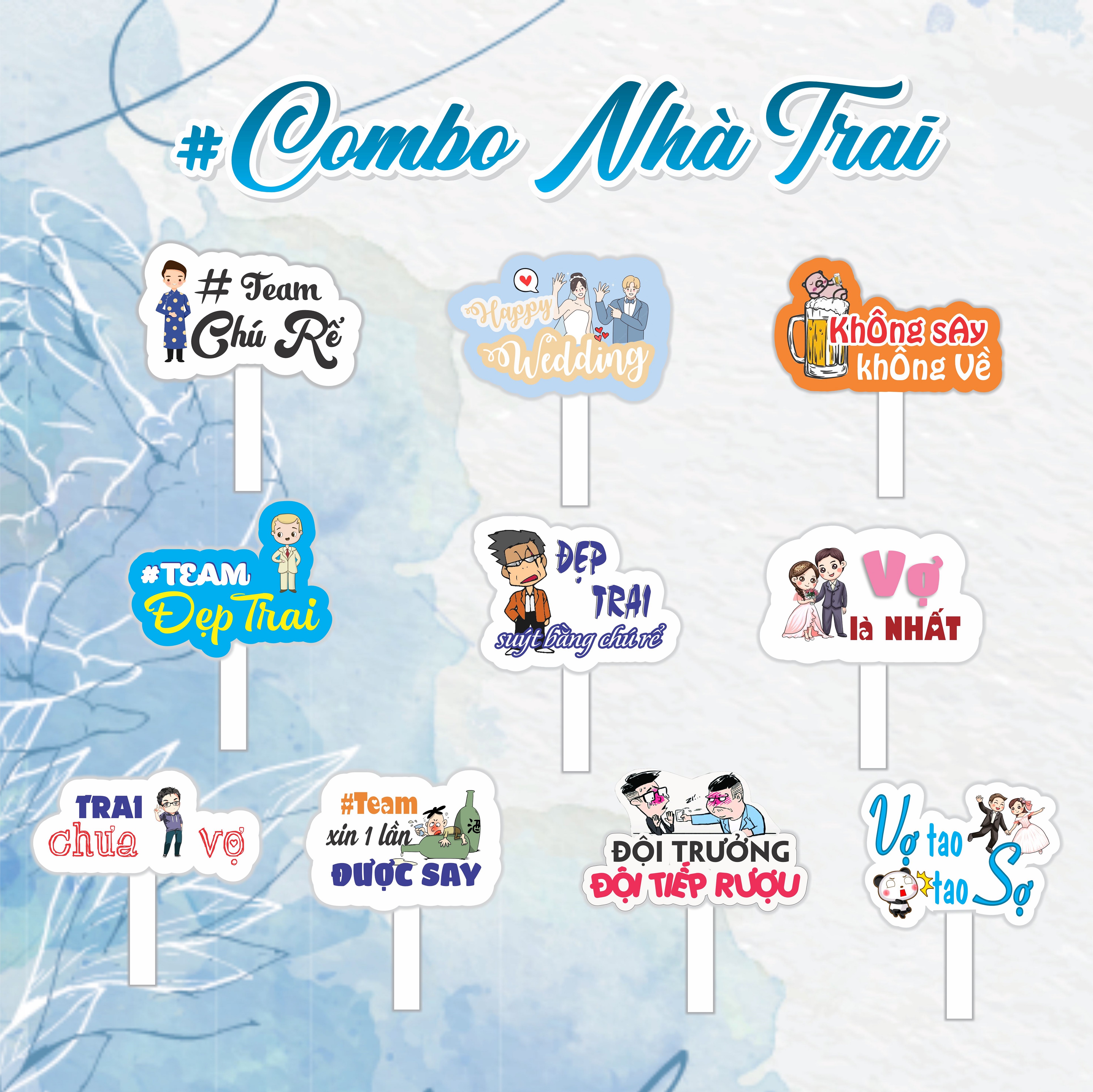 COMBO 10 Hashtag cầm tay đám cưới. 10 chiếc 1 Combo