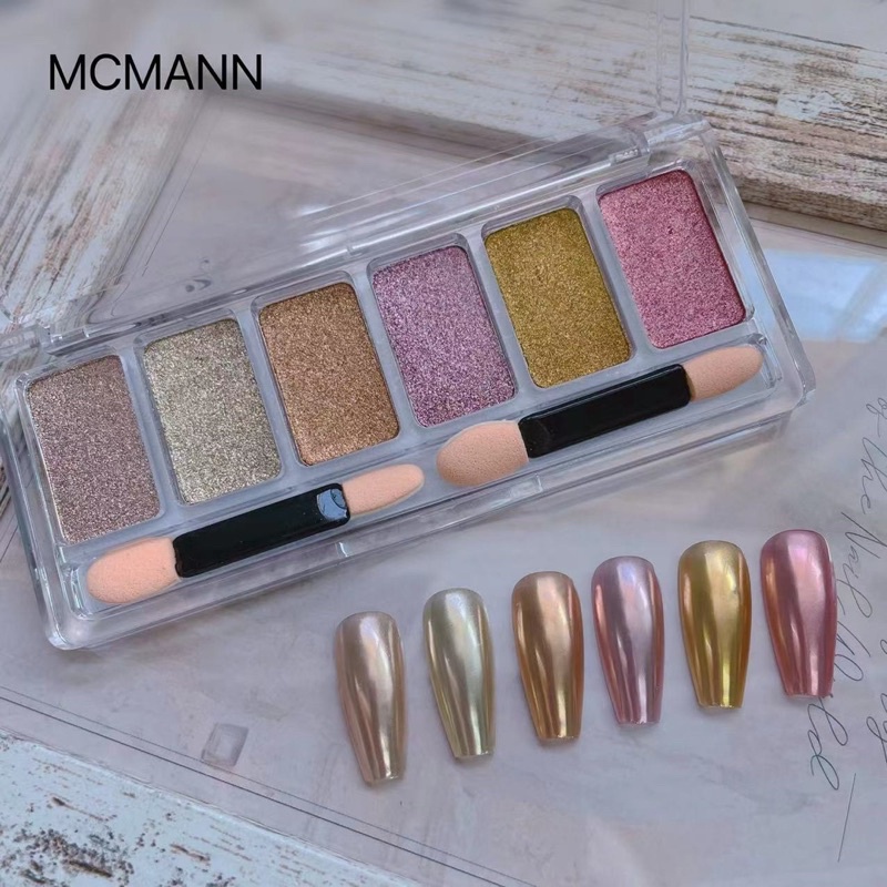 {CJ Nails Store} Set tráng gương nén siêu sáng 6 ô cao cấp
