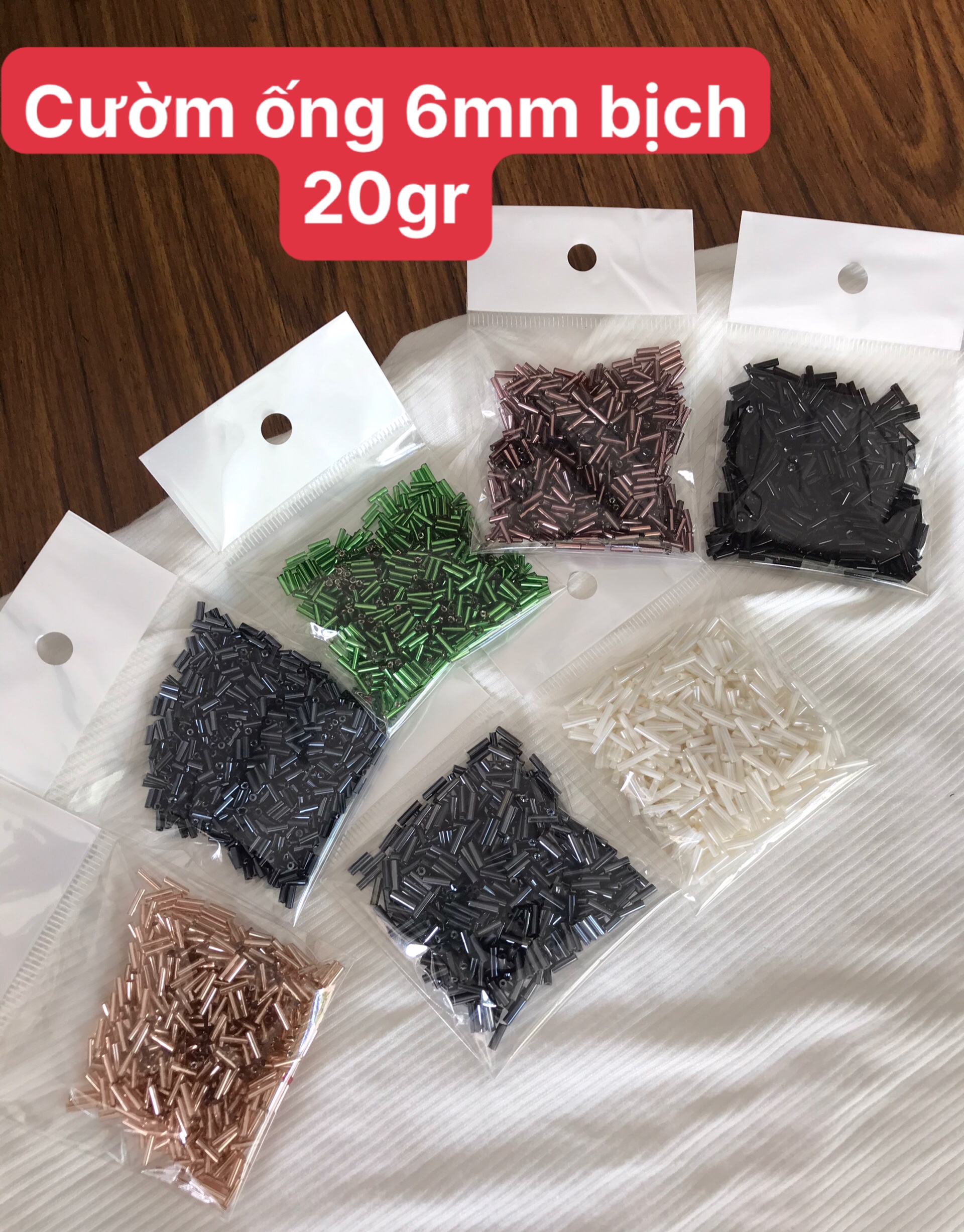 (20gr) Hạt cườm ống đính kết trang trí nhiều màu