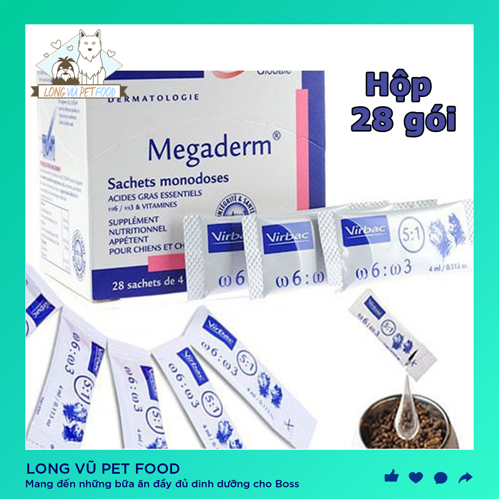 Hộp 28 gói Gel Dinh Dưỡng Virbac Megaderm Cho Chó Mèo Dưỡng Lông Dưỡng Da - Long Vũ Pet Food