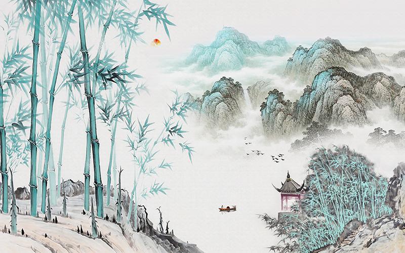 Tranh dán tường VTC Thủy mặc UD0578 kim sa