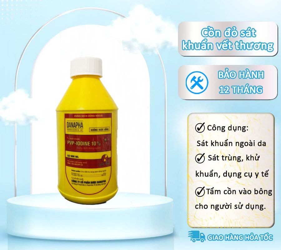 Dung dịch sát khuẩn, povidone iodine 10% 500ml cồn đỏ- cồn vàng chuẩn y tế.