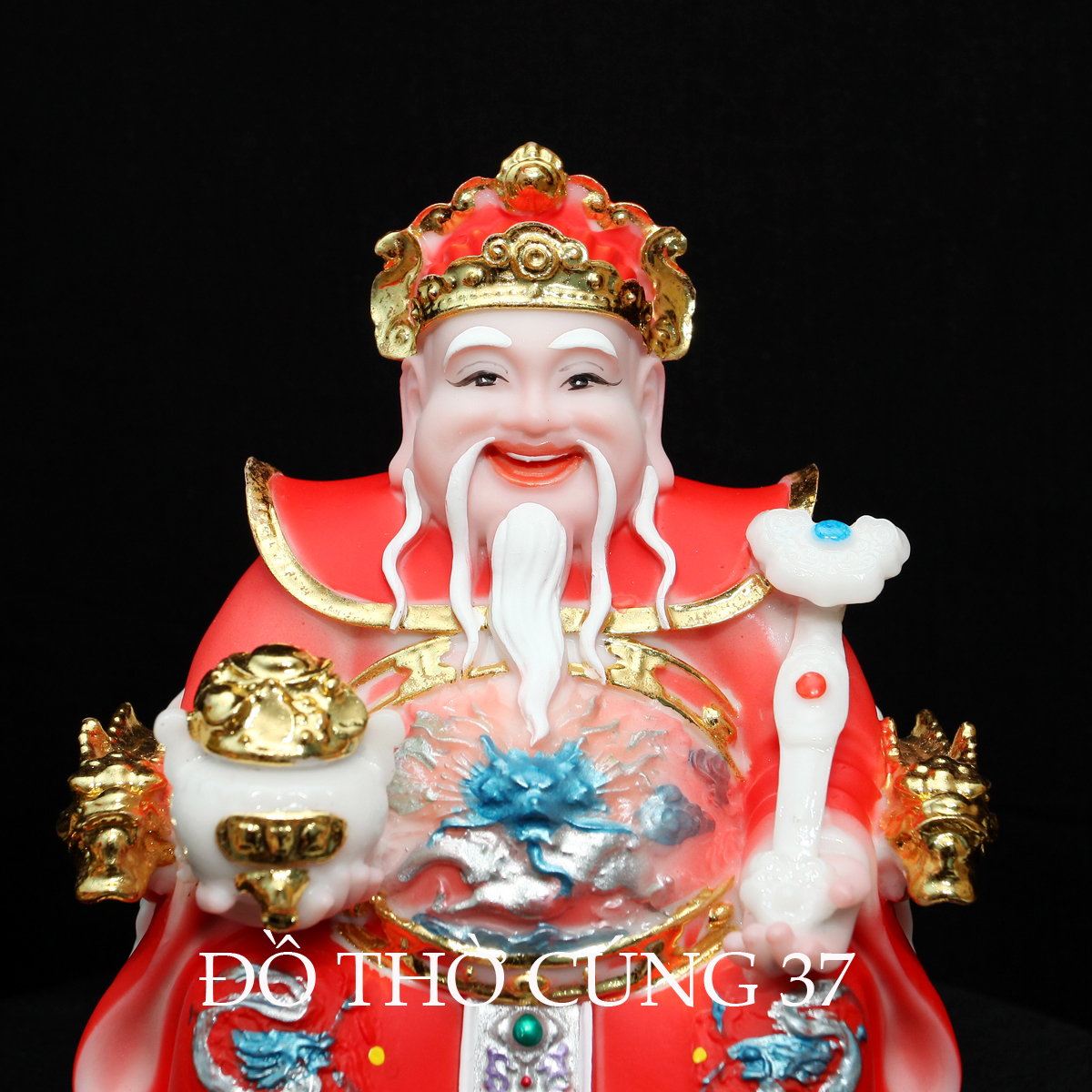 [Height 20 cm] Red Silk Brocade Statue of the God of Wealth and Land [Stone Powder + Composite]