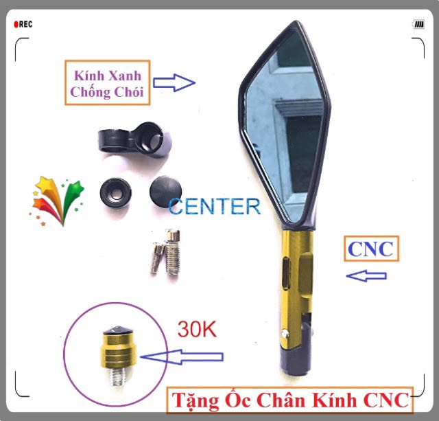[ Tặng Ốc Chân Kính CNC ] Gương 5 cạnh cao cấp bên TRÁI