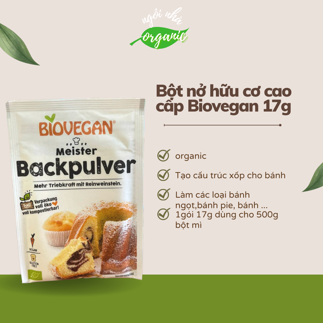 Bột nở/ men nở hữu cơ biovegan đức 17g