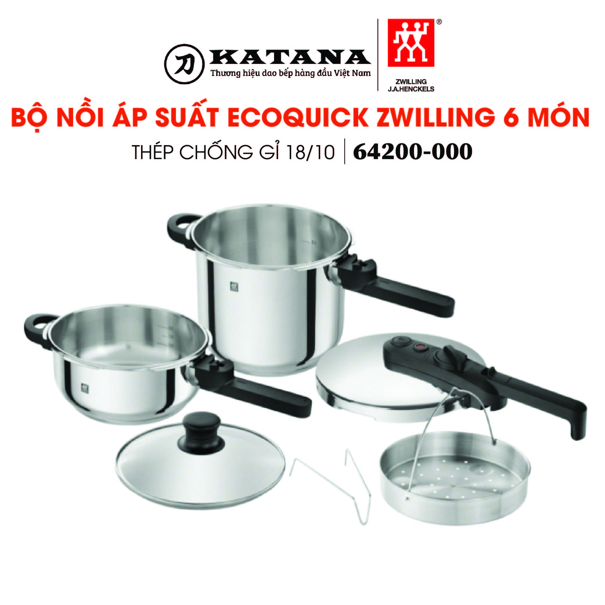 [Trả góp 0%]ZWILLING - Bộ nồi áp suất EcoQuick - 6 món