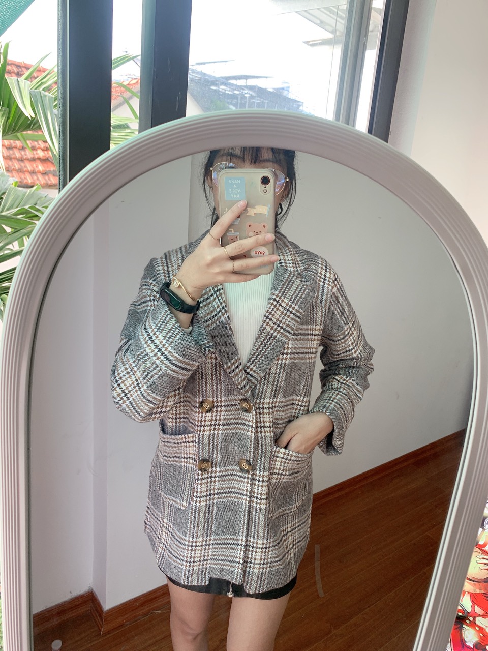 Áo khoác dạ vest nữ kẻ sọc