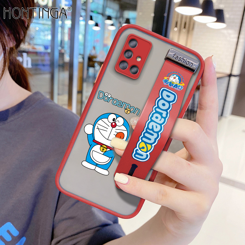 (With Wristband) Hontinga Casing Case For Samsung Galaxy A51 Case Shockproof Cartoon Doraemon Phone Case Soft Edge Full Lens Protection Camera Protector Back Cover Casing Hard Case For Boys For Grils