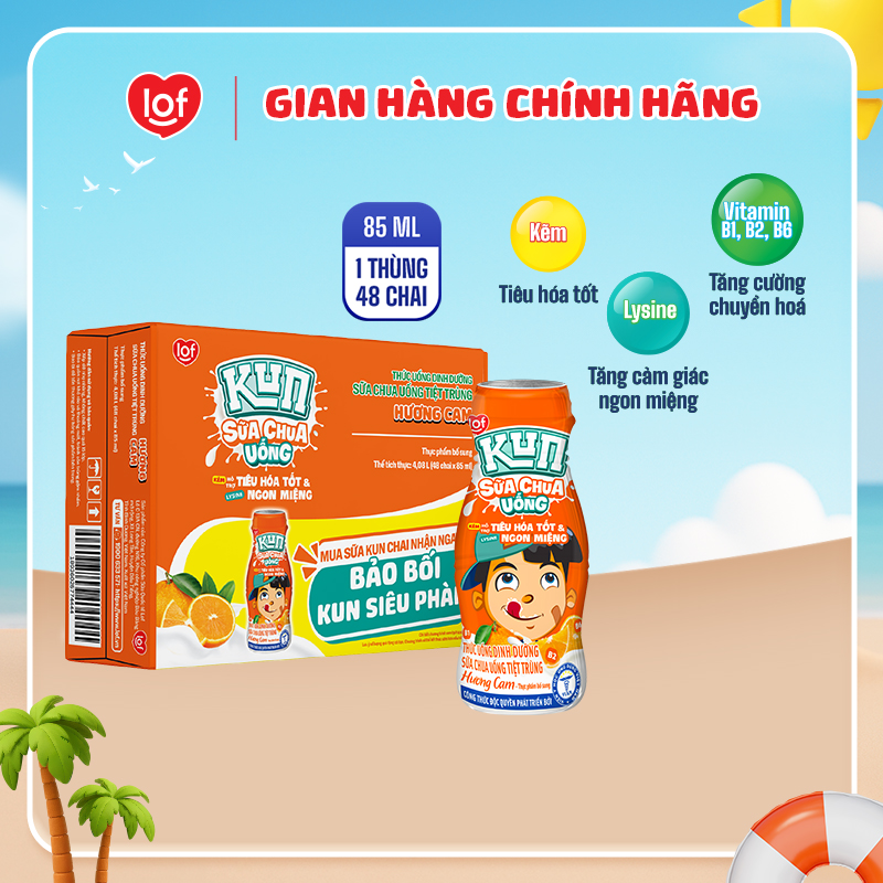 Sữa chua uống KUN vị cam thùng 48 chai x 85ml