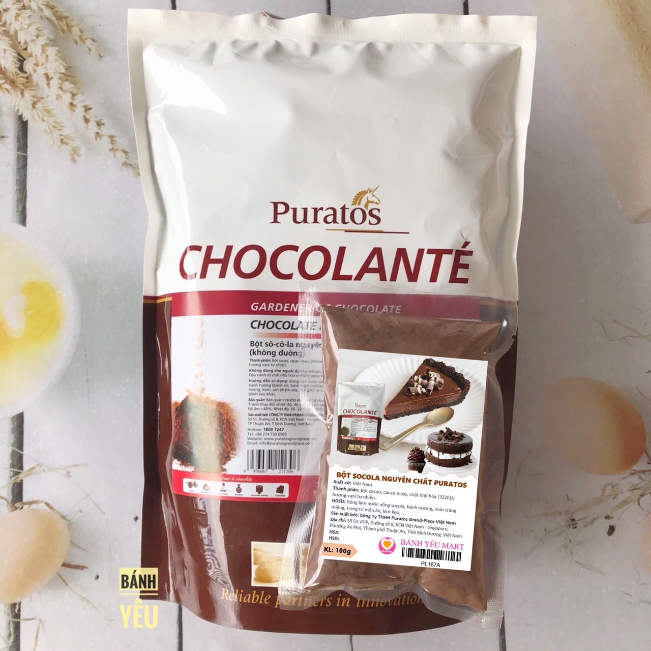 Bột Socola Nguyên Chất Không Đường Puratos Gói Nguyên 1kg dùng làm bánh kẹo,pha chế,..