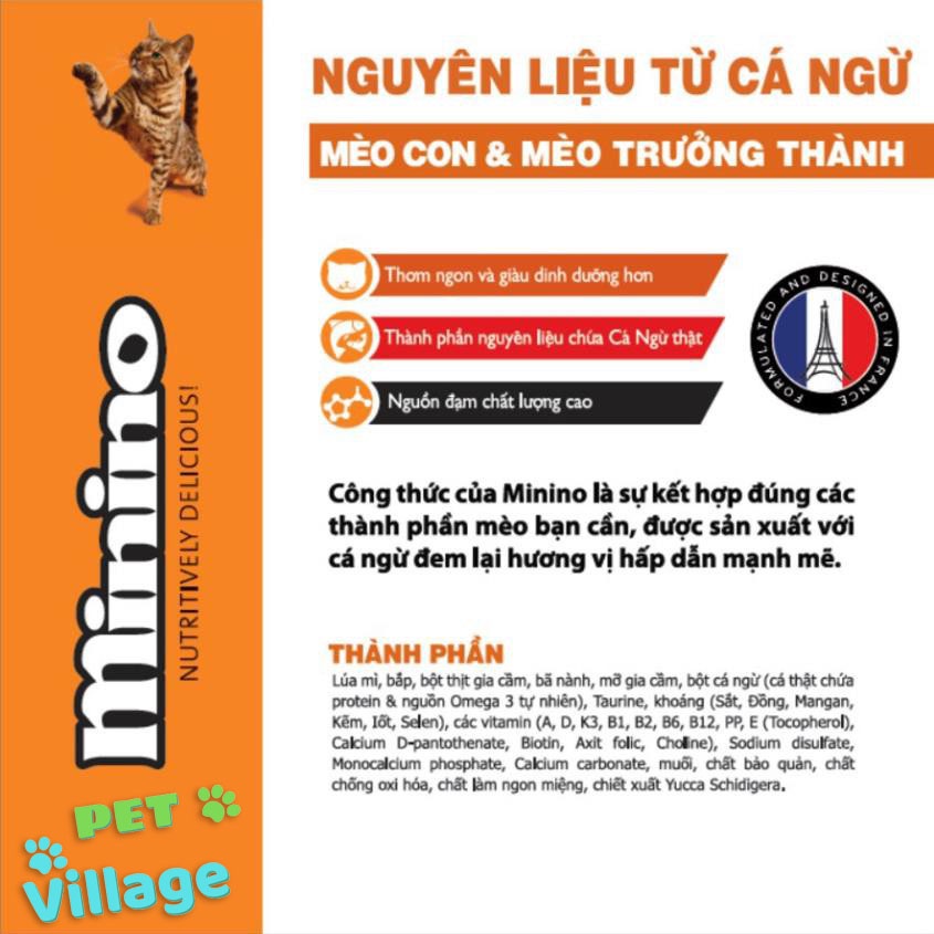 HCM- (Bao lớn 15kg và 7kg)- Minino Thức ăn viên cao cấp cho mèo mọi lứa tuổi (bao 32 gói và bao 20 gói)