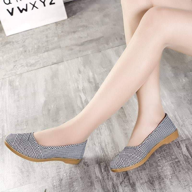 Giày lười vải cotton đế cao su 2cm