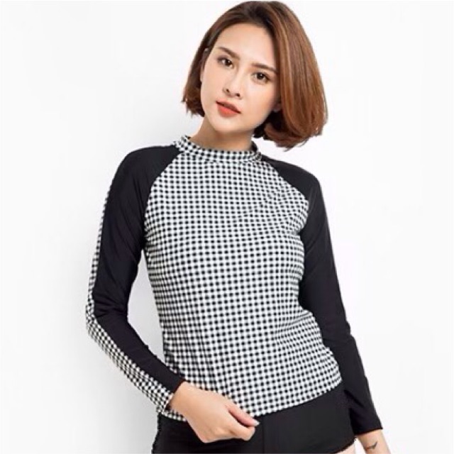 Áo bơi dài tay lẻ đen trắng