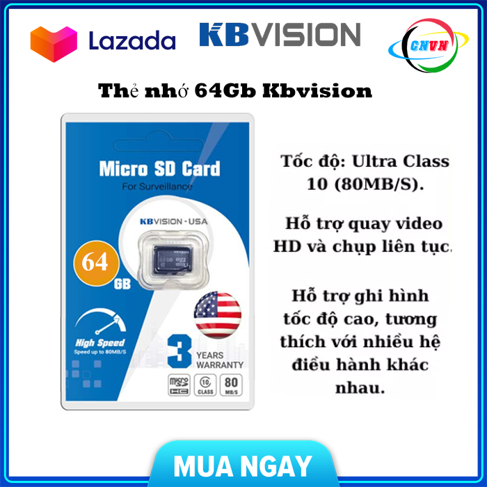 [HCM] Thẻ nhớ Micro SD KBVISION 64GB Ultra Class 10 Bảo Hành Chính Hãng - Công Nghệ Việt Nam