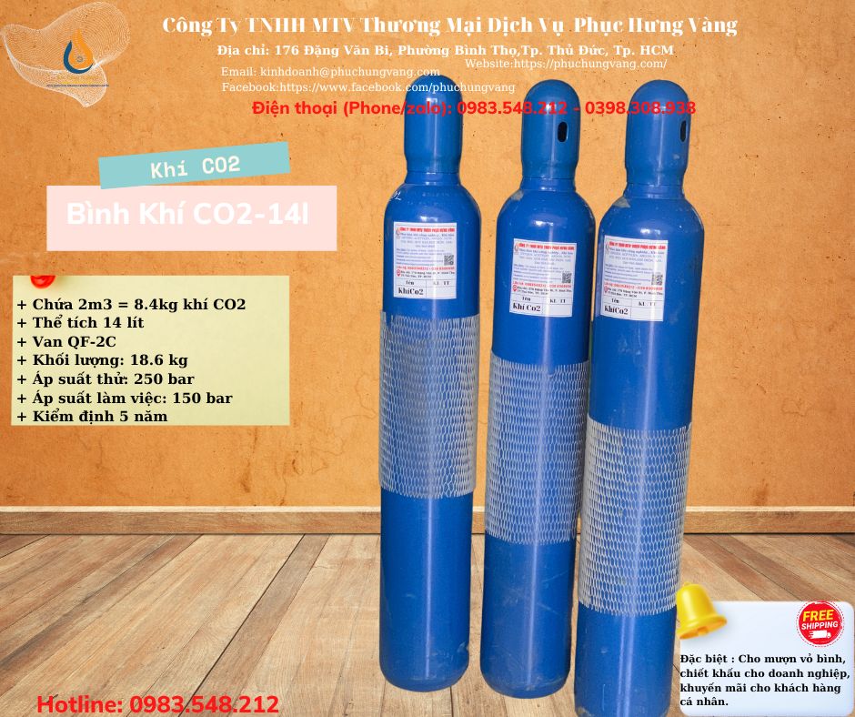 Bình khí Co2 14l - Gồm Bình Đã Bơm Đầy Khí