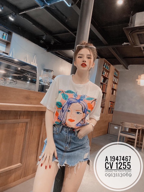 Áo thun uzzang form rộng cô gái quyến rũ