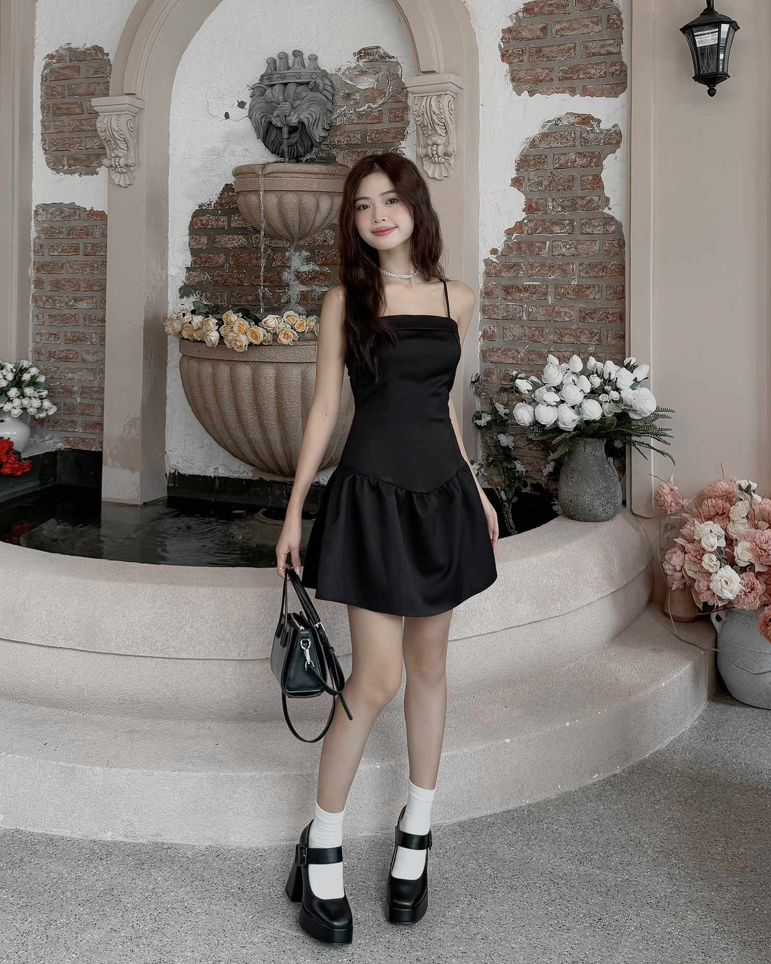DALLA Đầm dây phồng cúp ngực cổ ngang (D12)