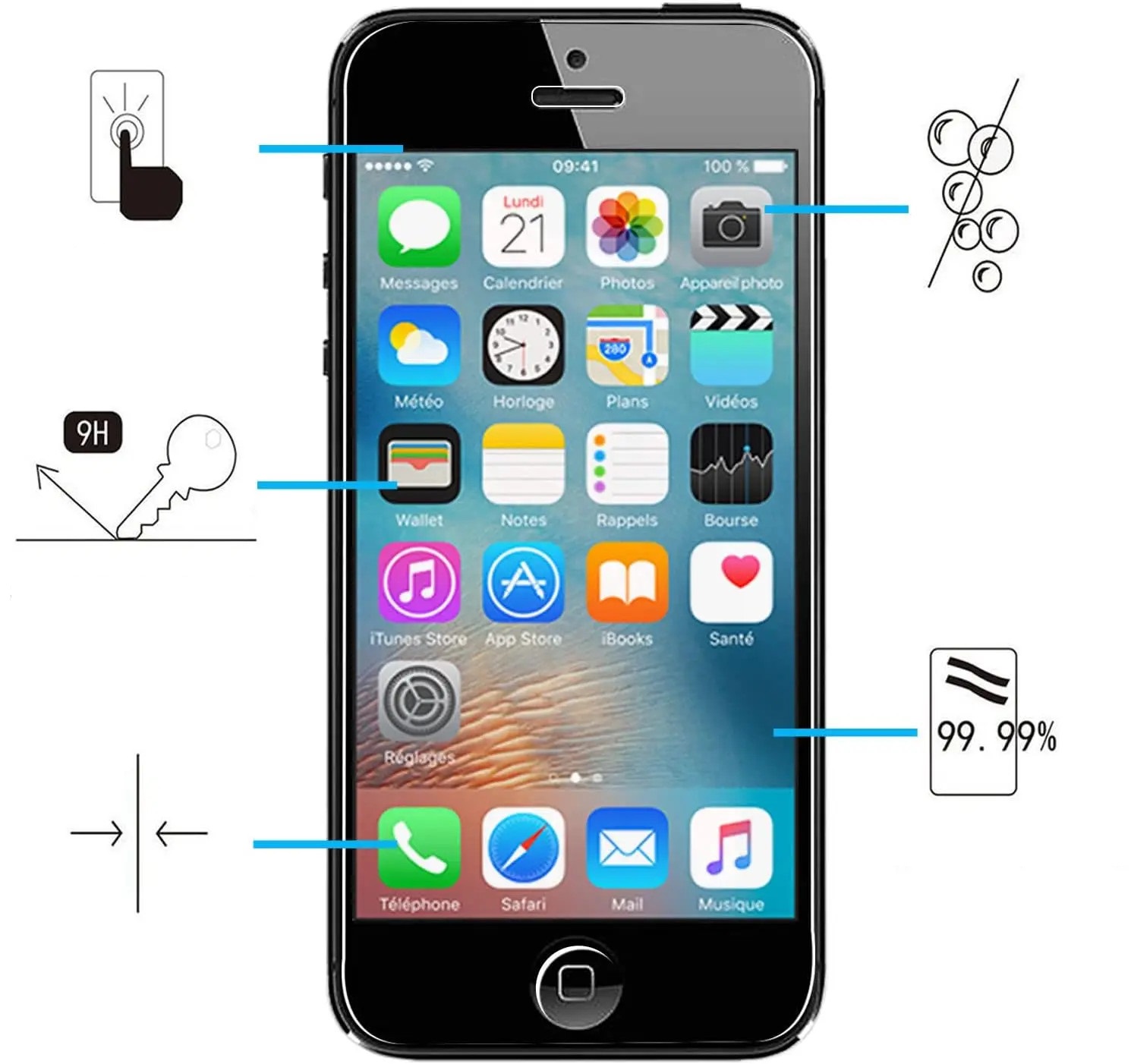 Miếng dán màn hình cường lực iphone 5 / 5s / 5c