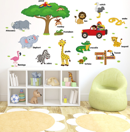 Decal Dán Tường Bé Đi Thăm Vườn Thú trang trí phòng cho bé