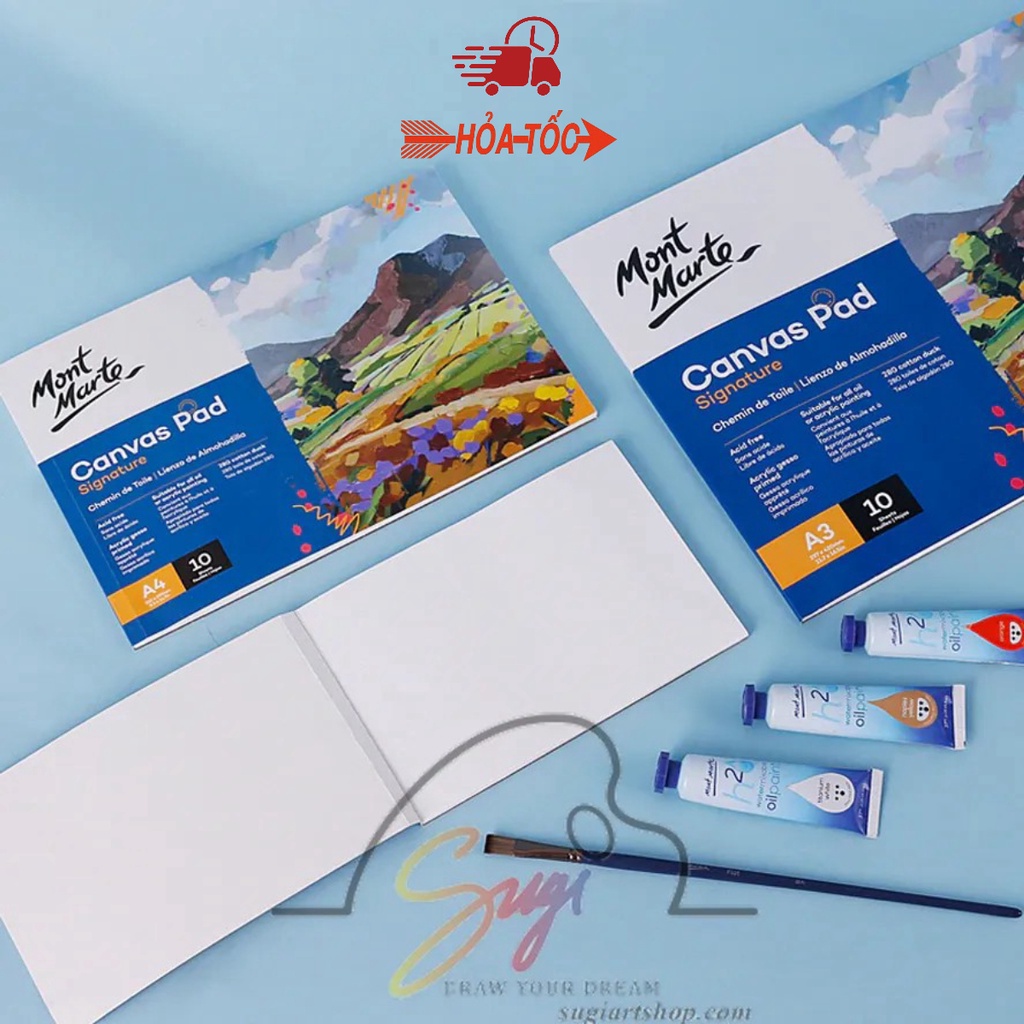 Tập sổ canvas vẽ màu acrylic,sơn dầu, canvas pad 10 tờ toan, 280gsm