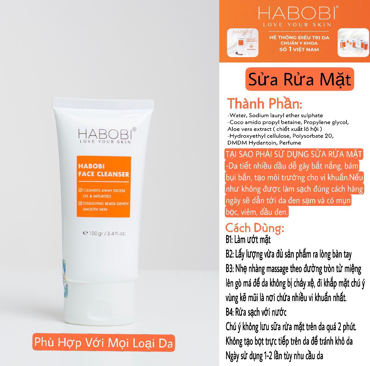 sữa rửa mặt Habobi