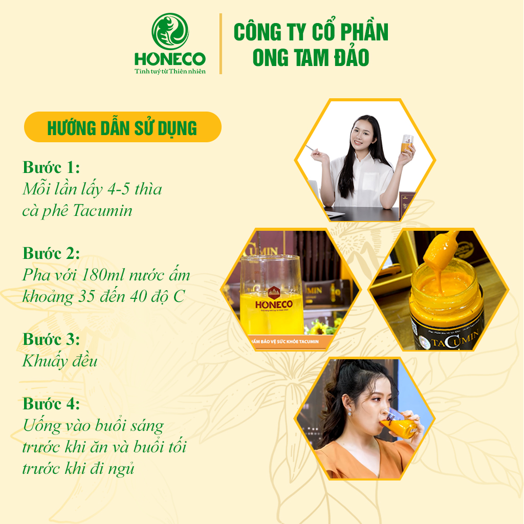 Nghệ mật ong Tacumin Honeco 250g (Mật ong, tinh chất nghệ Curcumin, Sữa ong chúa tươi)