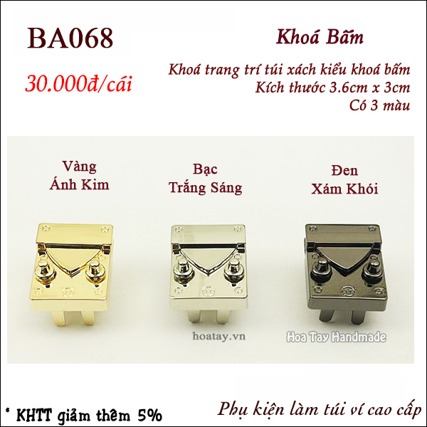 Khoá trang trí túi ví. kiểu khoá bấm ba068 - hoa tay handmade