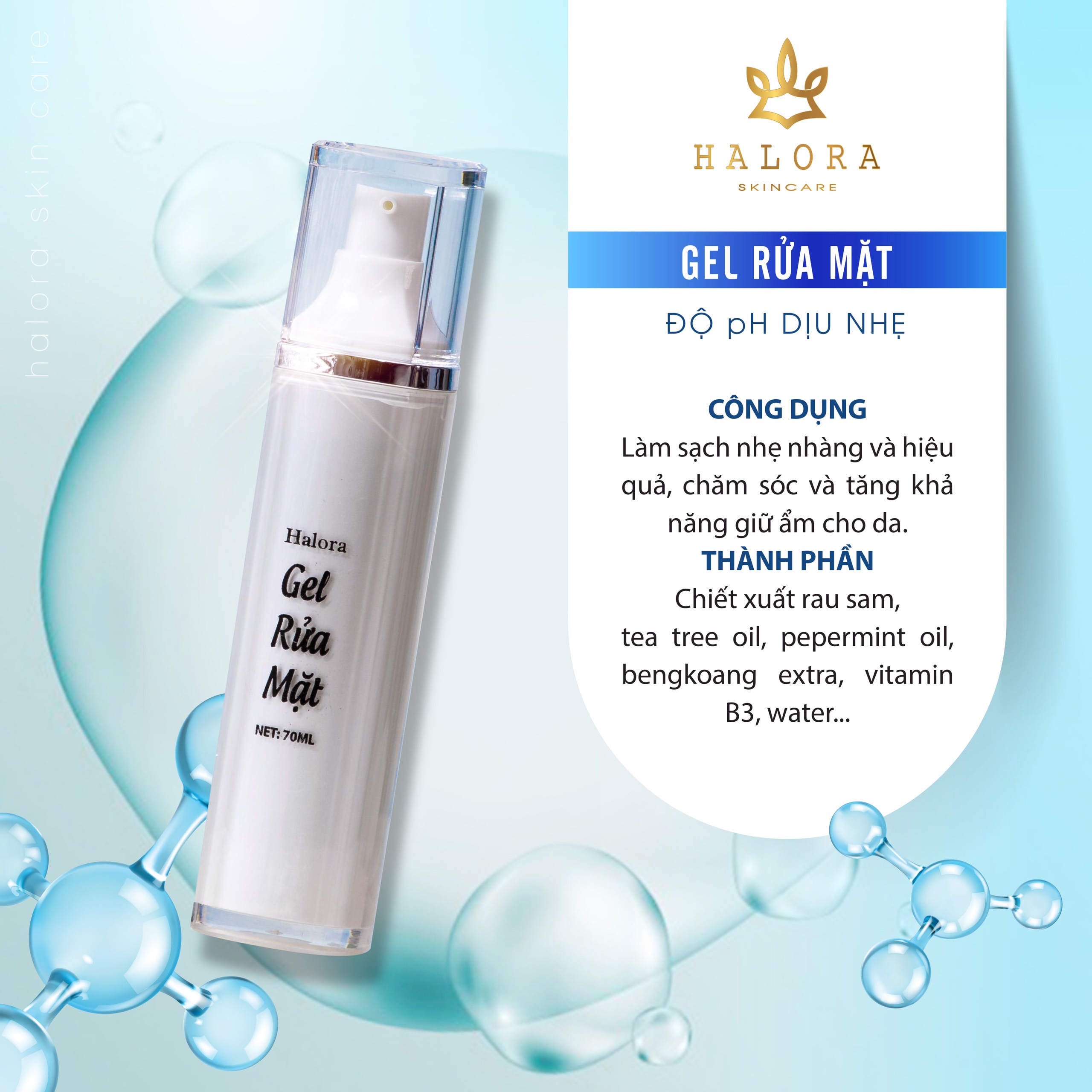 GEL RỮA MẶT  KHÔNG BỌT HALORA ( DÀNH CHO DA KHÔ VÀ MỤN )