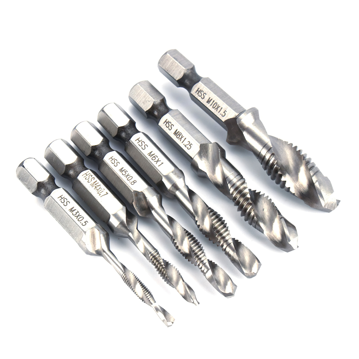6pcs chuôi lục giác mạ titan đinh vít hss chủ đề metric mũi khoan lỗ ren bits vít máy hợp chất tap m3 m4 m5 m6 m8 m10 dụng cụ cầm tay