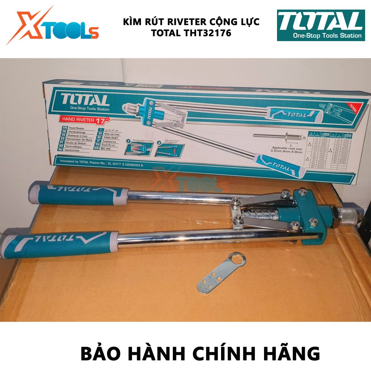 Kìm rút riveter cộng lực TOTAL THT32176 | kềm rút đinh tán kích thước của kìm 17" ( 420 mm) kích thước áp dụng 3.2mm, 4mm, 4.8mm XTOOLs