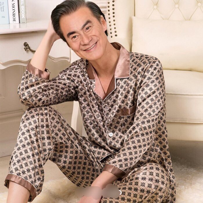 BỘ QUẦN ÁO CHO ÔNG GIÀ, pyzama lụa dài tay ông