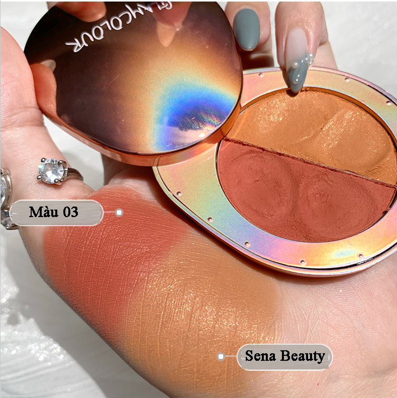 Phấn Má Nhũ Kiêm Phấn Bắt Sáng 2in1 GlamColour Vỏ Sò