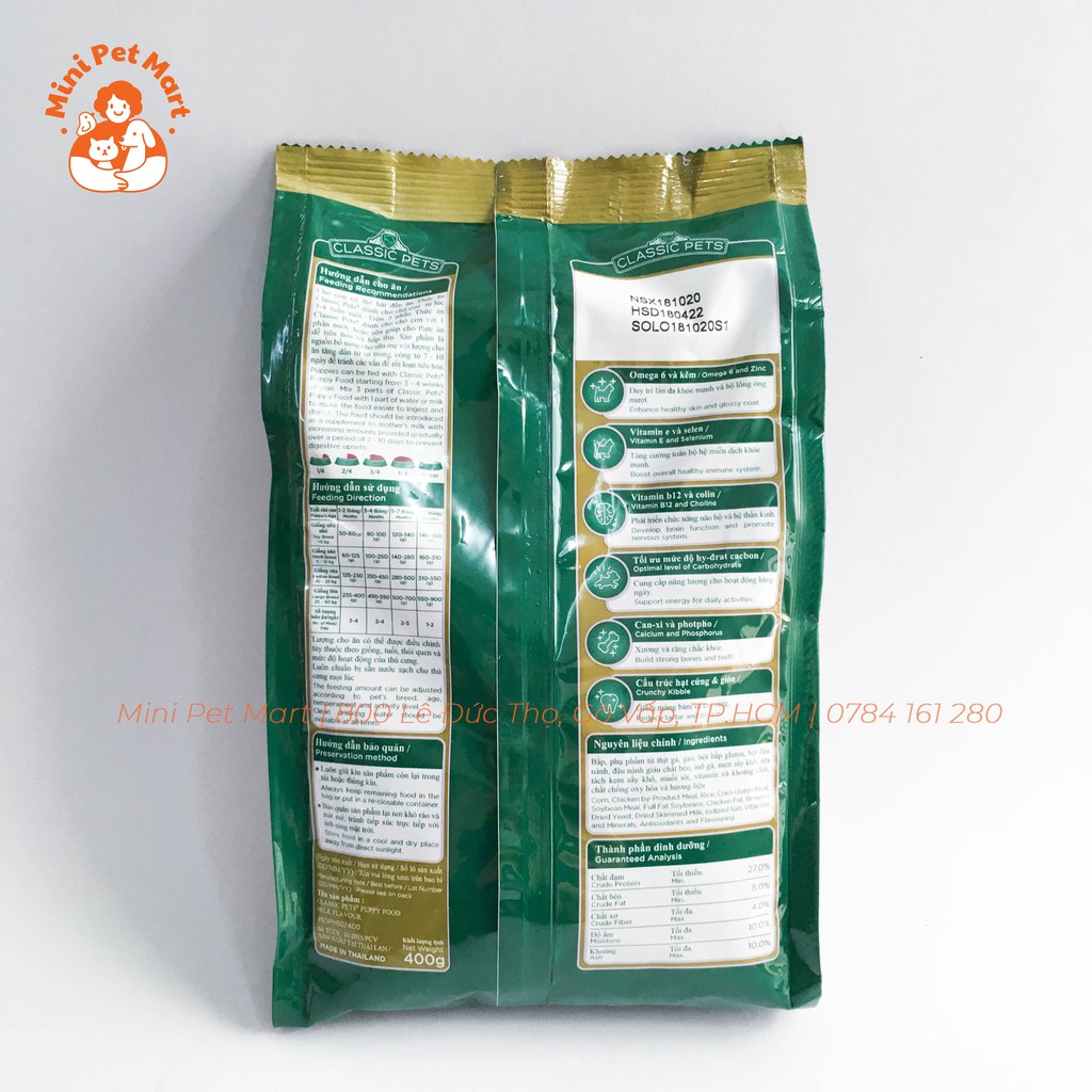 [HCM]Thức ăn hạt khô cho chó con CLASSIC PETS 400g - Vị sữa
