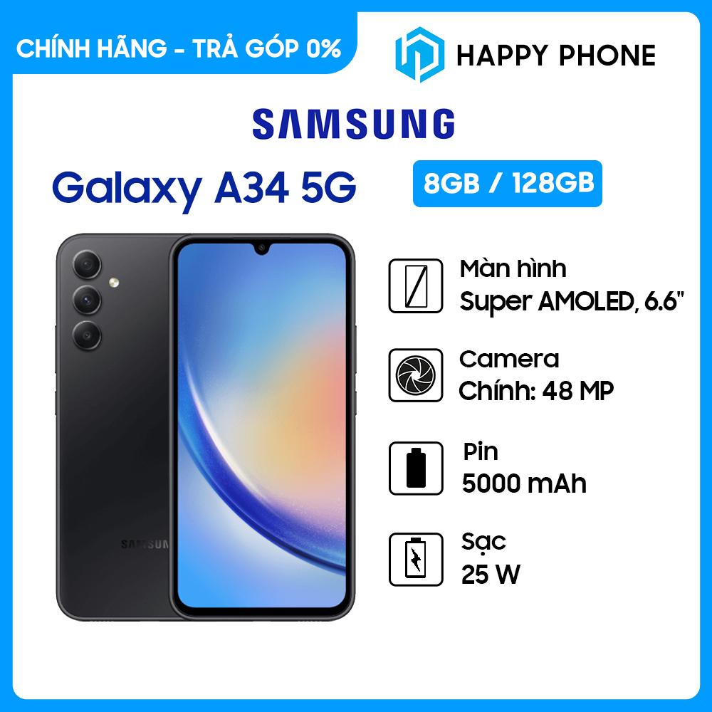 Điện thoại Samsung Galaxy A34 5G  - Hàng chính hãng, Mới 100%, Bảo hành 12 tháng