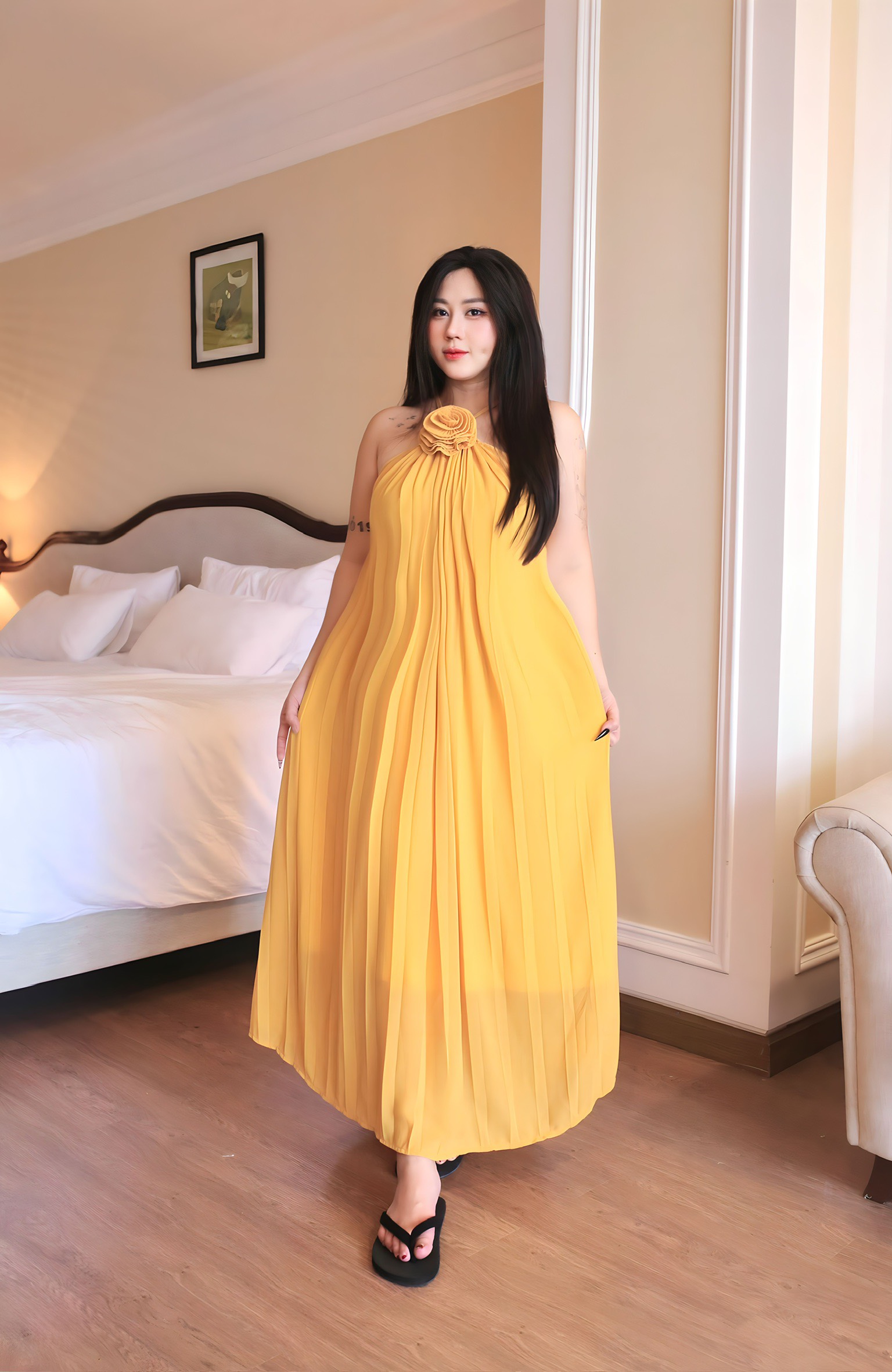 ĐẦM BIGSIZE MAXI ĐÍNH HOA CỔ D270 (TÁO ĐỎ BIGSIZE 55-90KG) 🍎🍎🍎