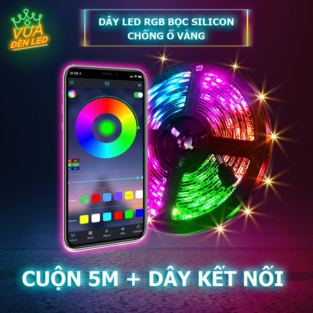 Cuộn dây led 5m RGB 16ệu màu điều khiển bằng thoại, nháy theo nhạc, đèn led tiktok đổi màu Phùng Trúc Mai Store