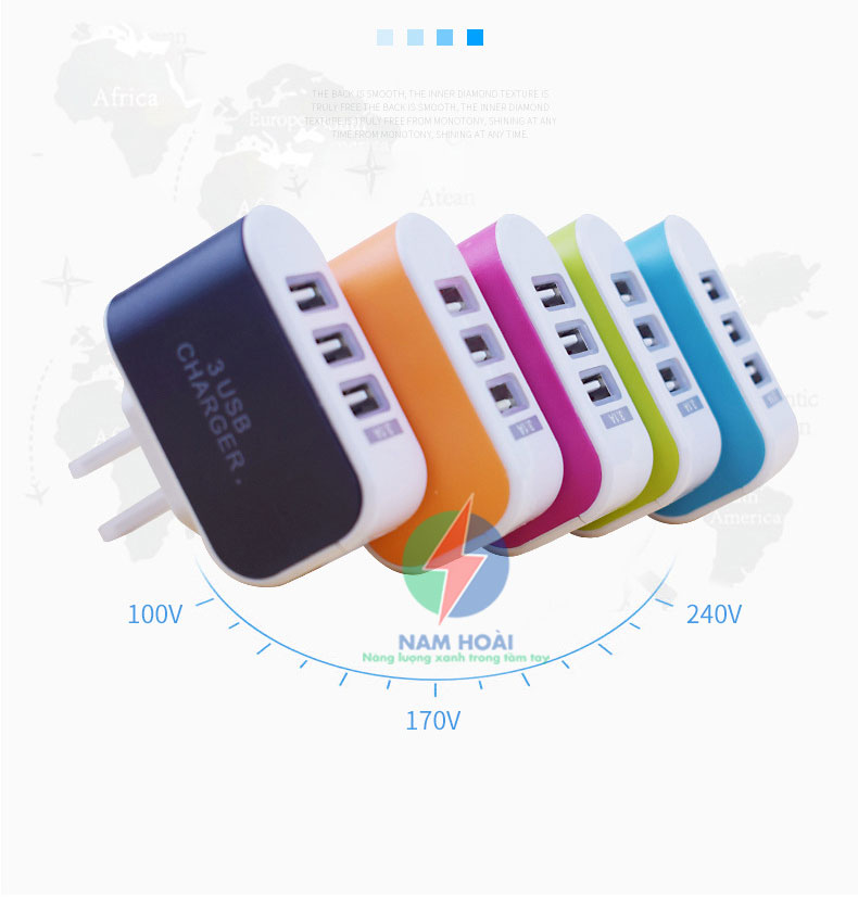 Cốc Sạc 3 Cổng USB Có Đèn LED Nhiều Màu