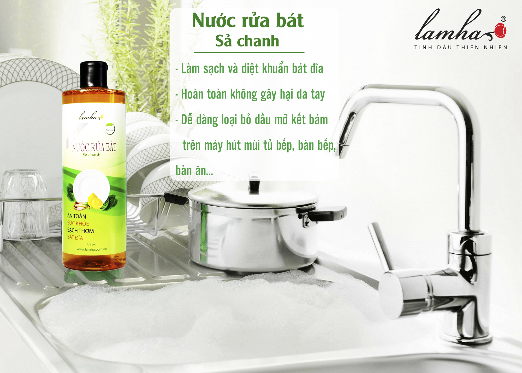 Nước rửa chén bát sả chanh Lam Hà can 3,6 lít