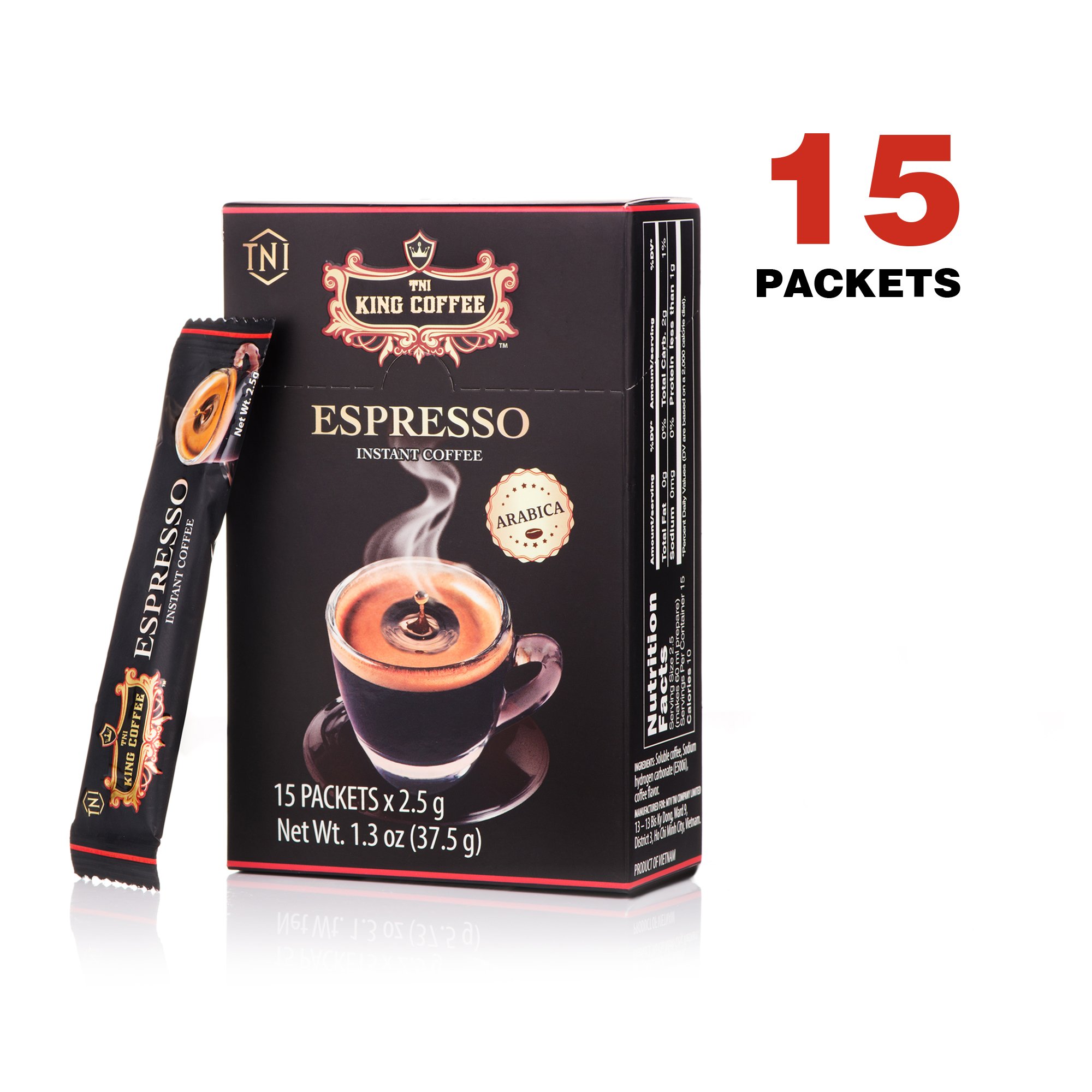 HỘP CÀ PHÊ HÒA TAN ĐEN KHÔNG ĐƯỜNG SỮA - KING COFFEE ESPRESSO - 15 GÓI x