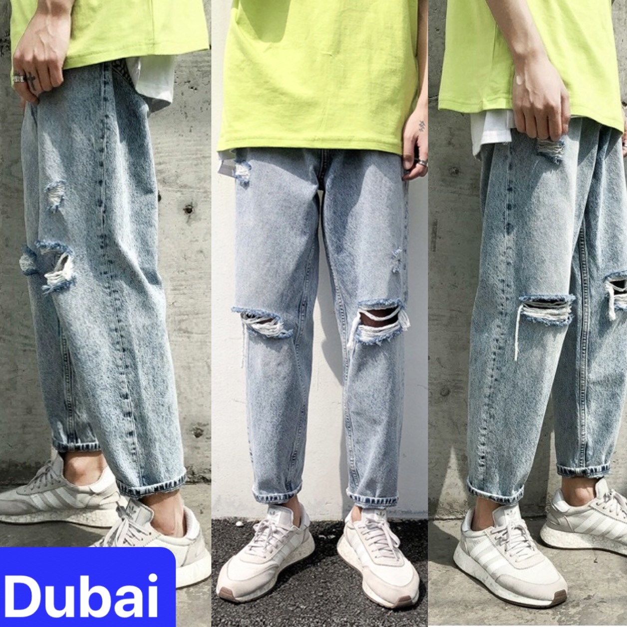 QUẦN BAGGY JEAN NAM CHẤT BÒ ỐNG RỘNG RÁCH GỐI XÌ TEEN HÈ HÀN QUỐC THOÁNG MÁT, CHẤT LƯỢNG CAO, CO GIÃN NHẸ HOT TREND DB-46 - DUBAI FASHION