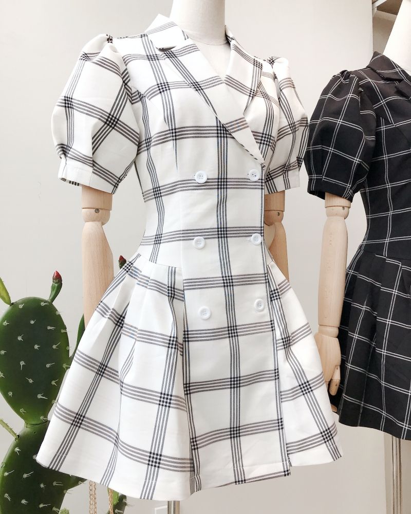 Đầm MIEU cổ vest xếp ly eo - HJ19 (Trắng)