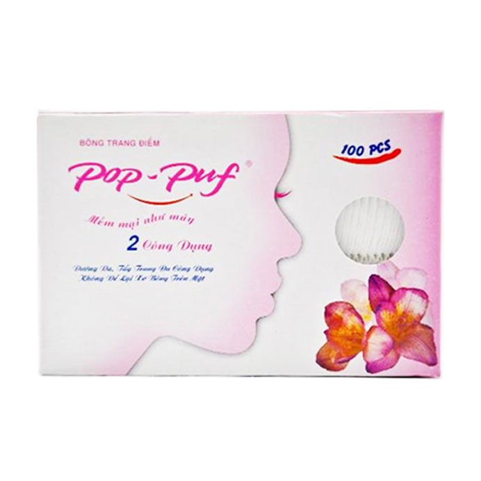 Bông tẩy trang Pop-Puf 2 Công Dụng ( Trang điểm + tẩy trang) 100 Miếng hộp