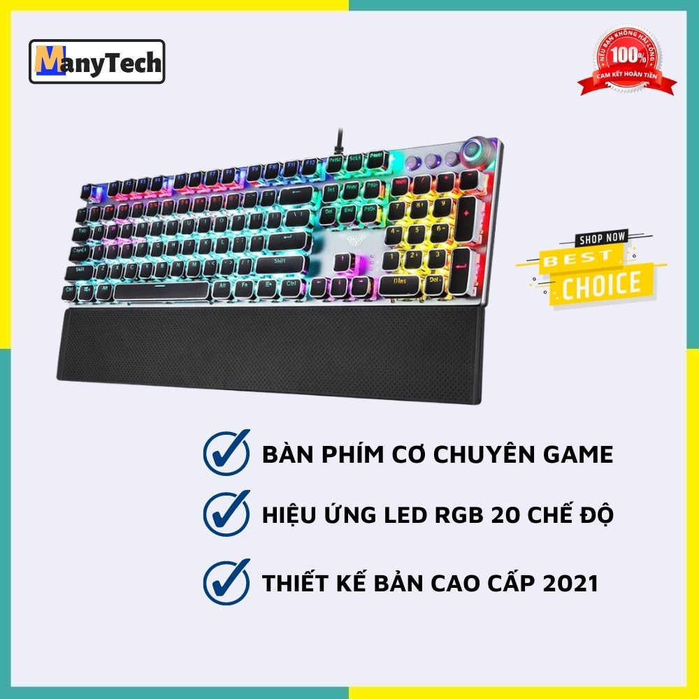 Bàn Phím Cơ Bị Lỗi | Top bán chạy Lazada Shopee Sendo Tiki 52 Bàn phím cơ Gaming Pro có dây ManyTech FZ508 Phím phát sáng 20 chế độ Led nháy Rgb 7 màu cầu vồng cực đẹp, phím mạ crom sáng bóng Trục cơ blue switch gõ cực nhạy, tặng kèm kê tay chống mỏi kết nối với mọi thiết bị máy tính, laptop