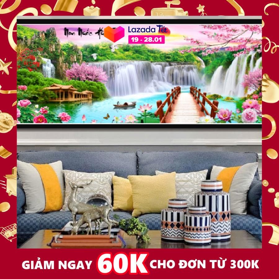 Tranh Đính Đá Phong Cảnh Non Nước Hữu Tình LV433 - KT 120x55cm