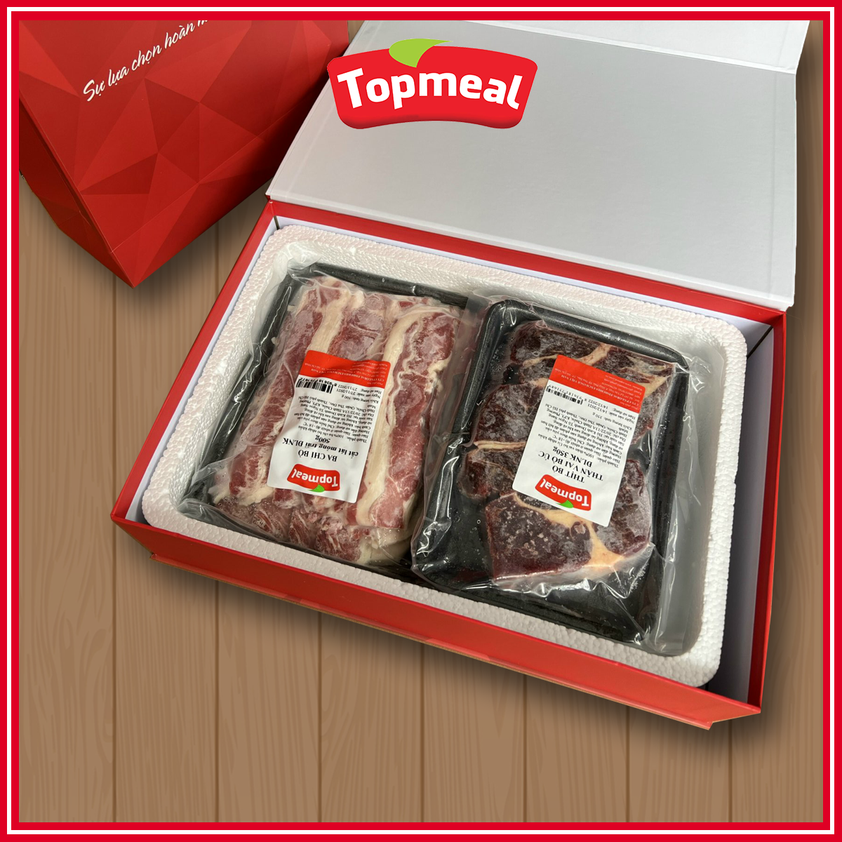 HCM - Hộp quà Topmeal (Ba chỉ bò trải 500g & thăn vai bò 350g) - [Giao nhanh TPHCM]